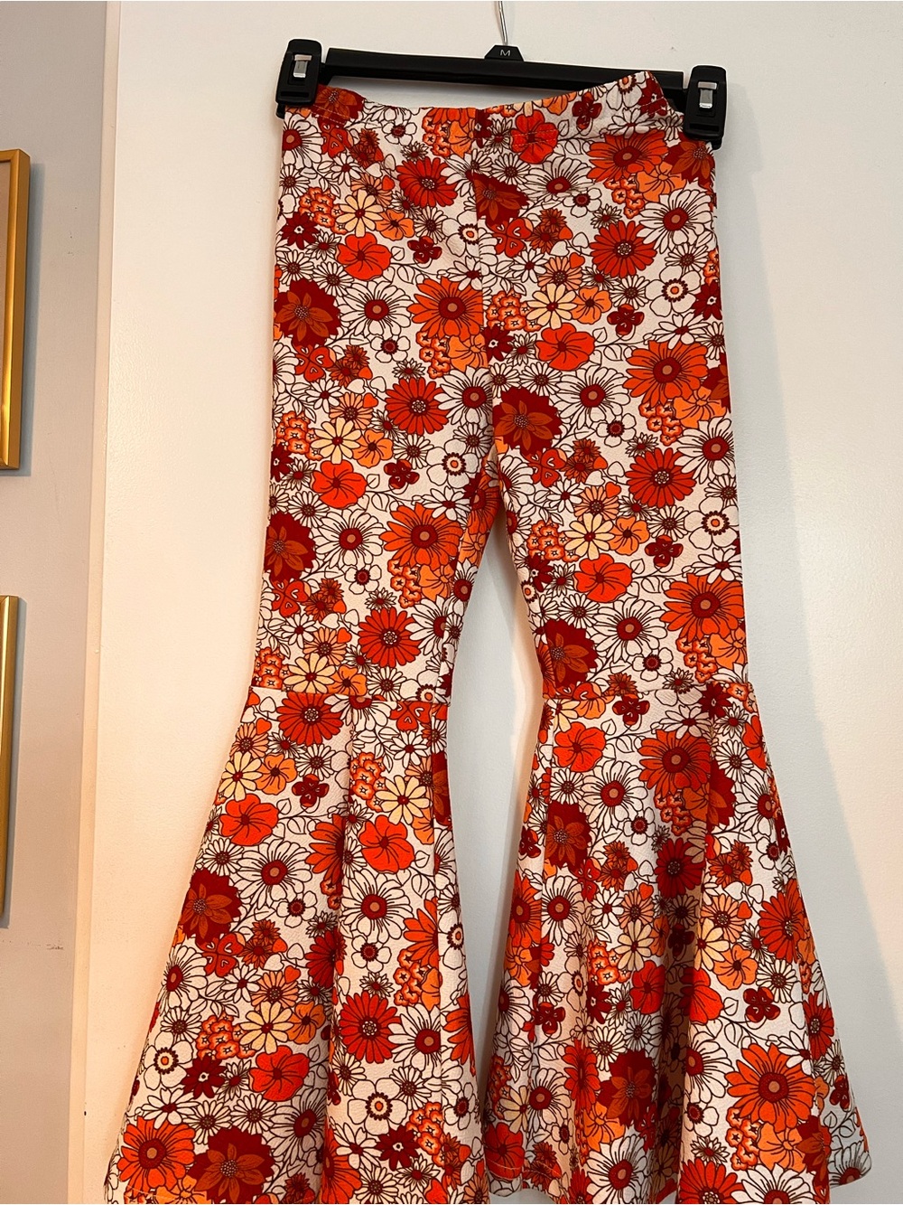 SHEIN Orange Floral Bell-Bottom Leggings